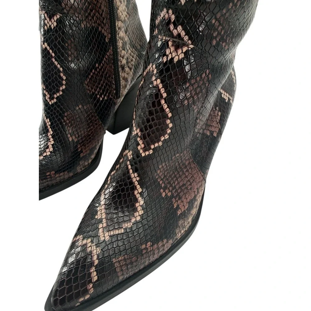 Vince Camuto Gravana Snake Print Knee High Boots Size 7.5 Brown Pointed Toe New